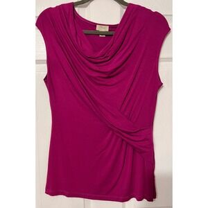 Yvos Magenta Cowl Neck Draped Wrap Front Sleeveless‎ Knit Top Medium